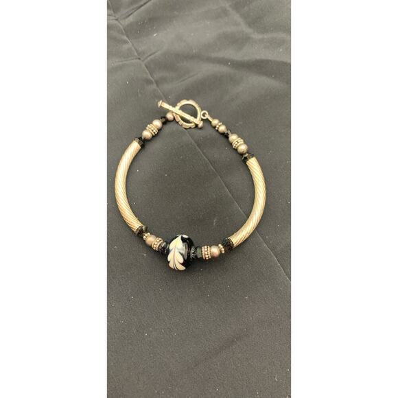 Vintage Whimsygoth Fairygoth Cable Toggle Closure Painted Glass Bead Bracelet - Picture 3 of 6